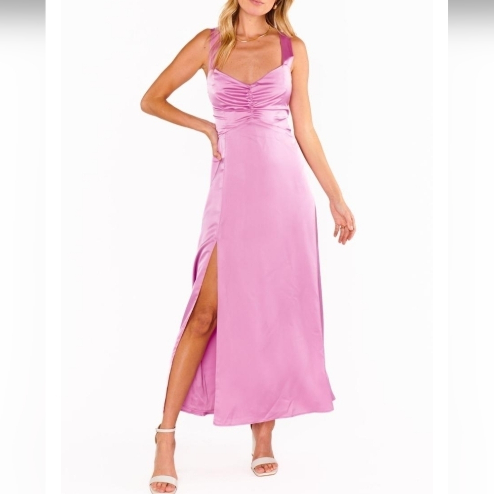 Show Me Your Mumu Women's Mina Midi Dress - Purple Pink Luxe Satin XS NWOT